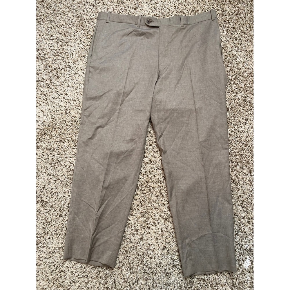 Peter Millar Mens 40R Wool Dress Pants Taupe Brown Flat Front Made in Canada